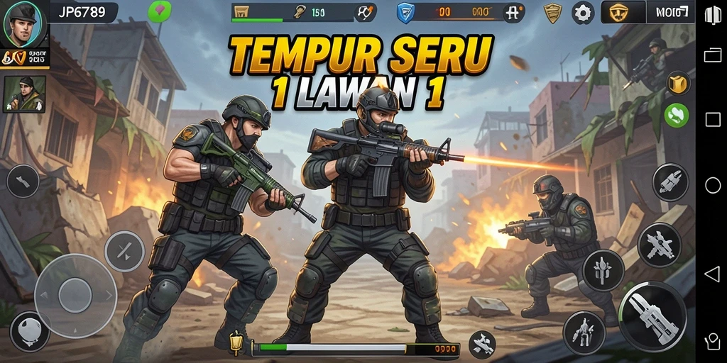 Screenshot JP6789 menampilkan pertarungan seru antar karakter di arena tempur.
