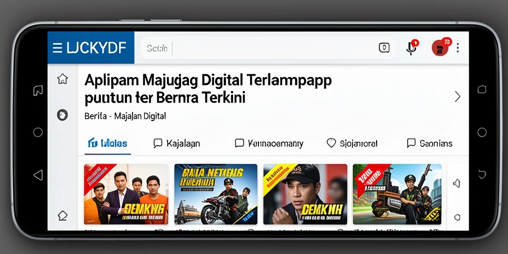 Antarmuka pengguna LUCKYDF menampilkan berbagai kategori berita dengan jelas.