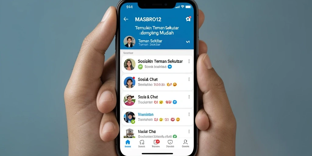 Tampilan antarmuka MASBRO12 yang mudah digunakan untuk mencari teman sekitar.