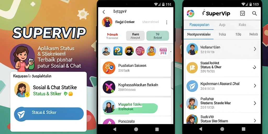 Antarmuka SUPERVIP dengan berbagai pilihan stiker menarik.