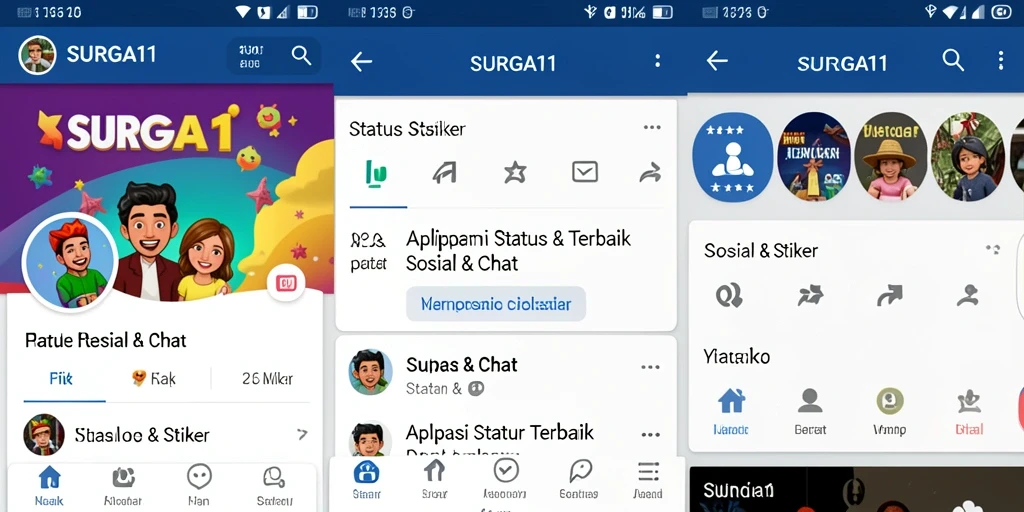 Antarmuka aplikasi SURGA11 dengan beragam stiker menarik.